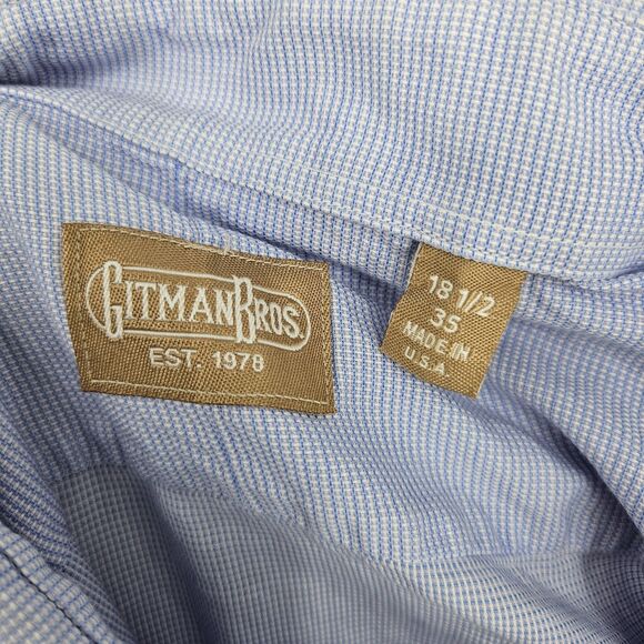 Gitman Bros Shirt Mens 18.5 35 Button Up Cotton USA Short Sleeve Blue Casual - Picture 8 of 9